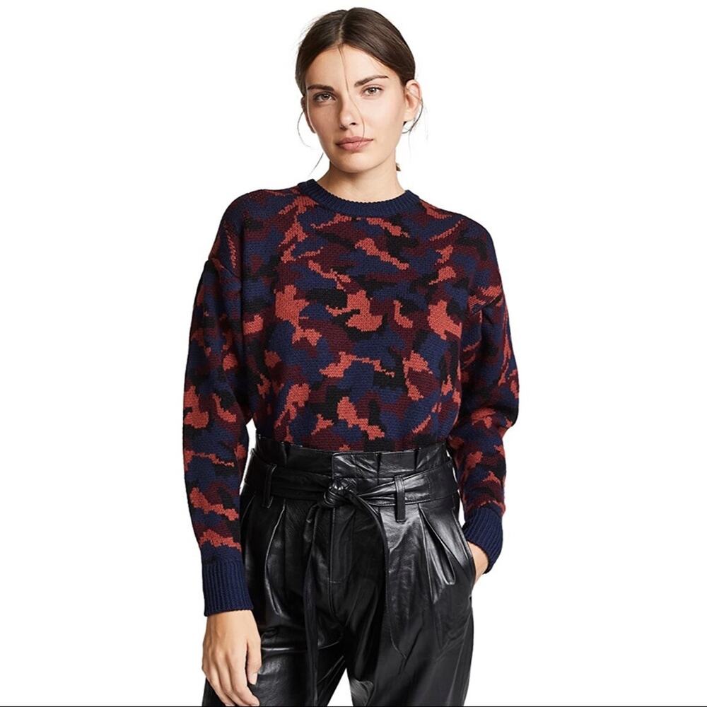 JOIE Camo Print Wool Crew Sweater